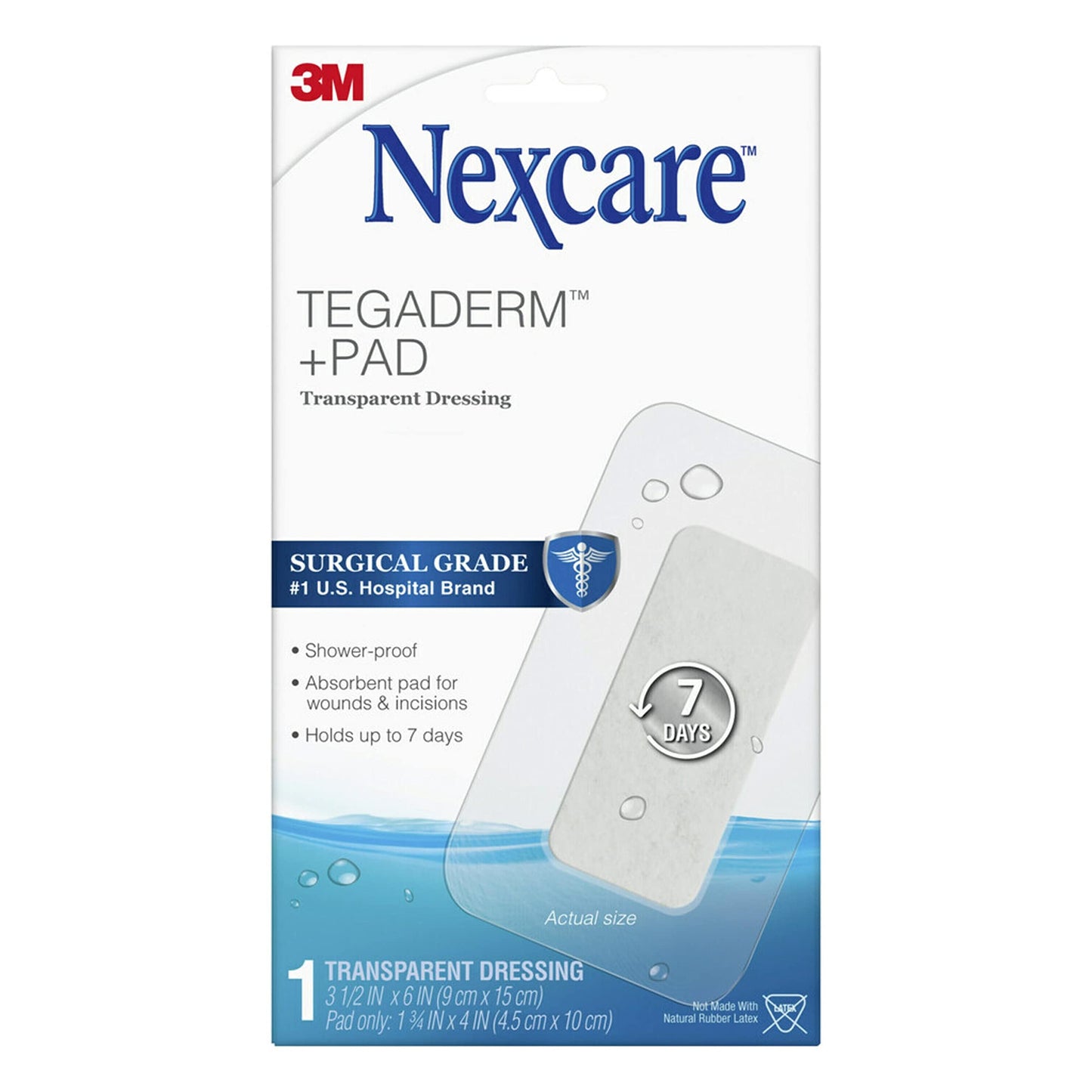 Nexcare Waterproof Adhesive Dressing W/ Pad 3.5' X 6 inches, 1 ct Package