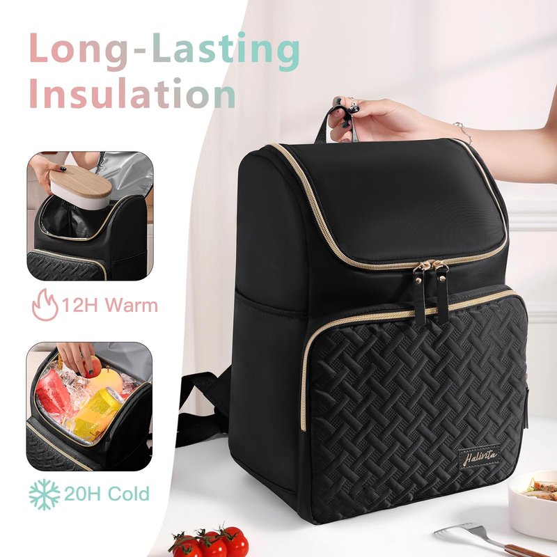 Halivita Cooler Backpack Insulated Leak Proof 33 Cans, Waterproof Hiking Backpack Cooler Soft Cooler Bag Lunch Backpack for Picnic Camping, Black
