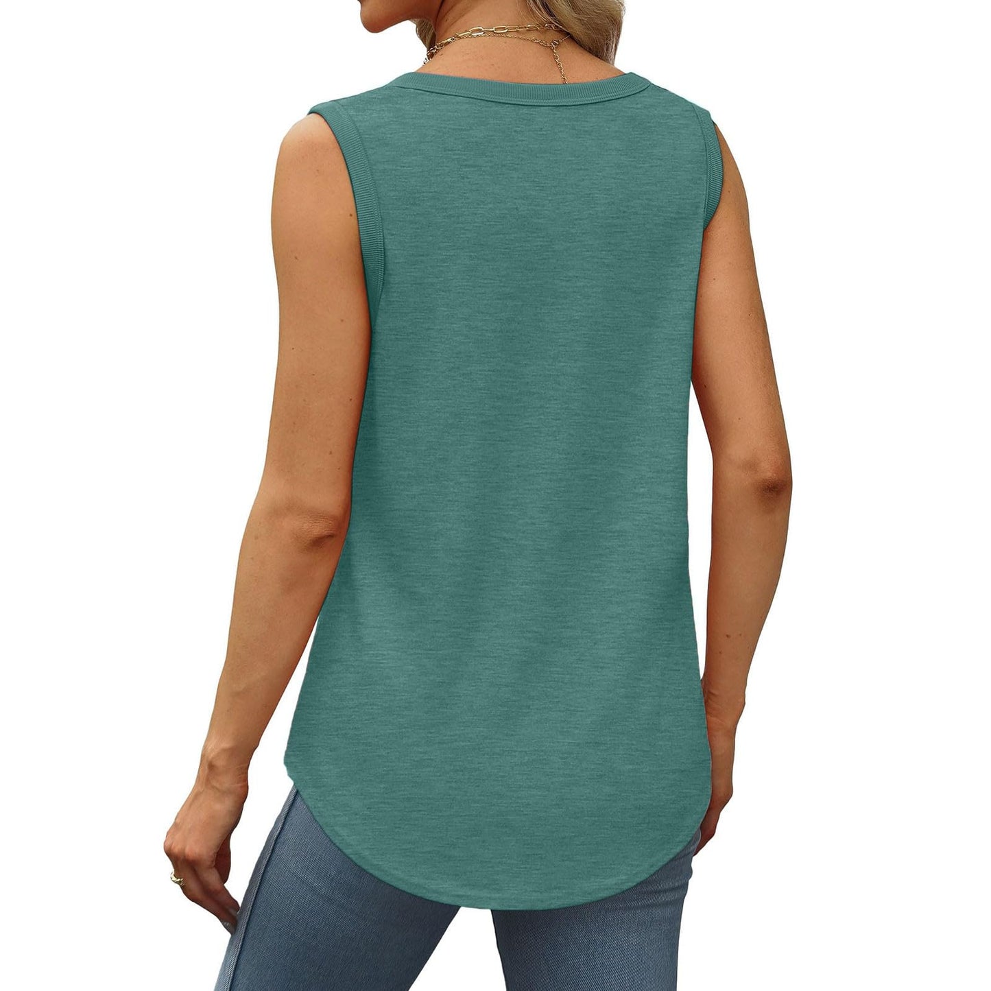 Borniu Womens Tank Tops Summer Loose Sleeveless Tops Scoop Neck Curved Hem Casual Flowy Shirt 2024 Outfits Clothes Green