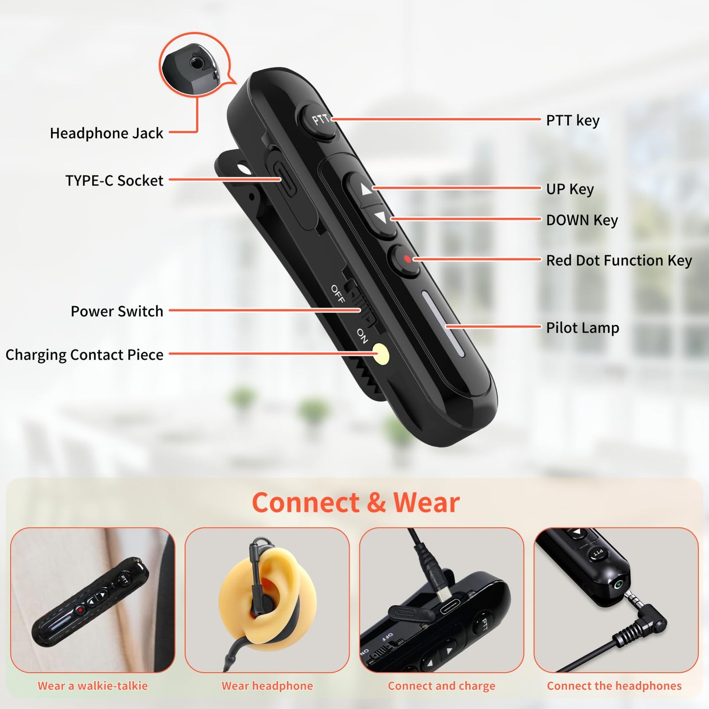 Super Mini Walkie Talkies Pro Two Way Radio with Earpieces, Rechargeable Portable Communication Set for Restaurants, Hotels, Supermarkets, Team Events, Baseball, 2 Pack