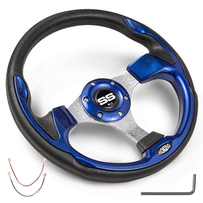 NOKINS 12.5" Universal Golf Cart Steering Wheel, Fit EZGO TXT/RXV/Club Car DS/Precedent/Yamaha, Most Golf Carts (Blue)