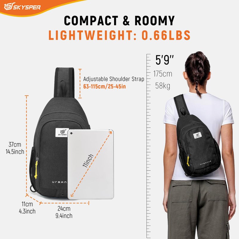 SKYSPER Sling Bag Anti Theft Crossbody Bag RFID Lightweight Travel Shoulder Chest Bag for Hiking Walking