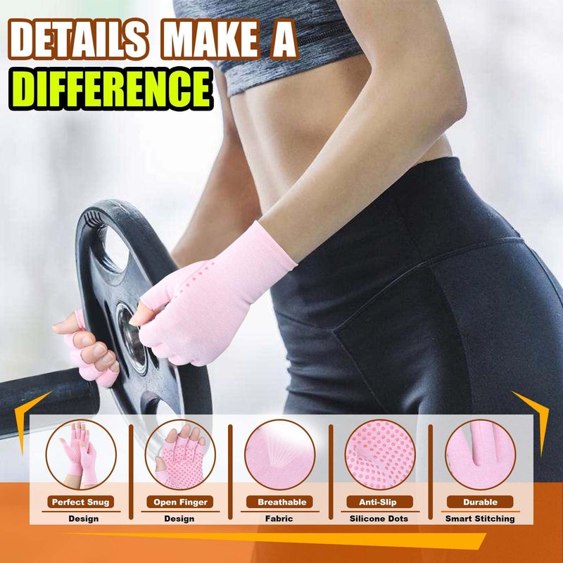 2 Pairs Arthritis Gloves, Compression Gloves for Women Men, Relieve Arthritis, Rheumatoid, Osteoarthritis, Carpal Tunnel Pain, Anti-Slip Fingerless Gloves for Hand Support (Pink+Pure Black,S)