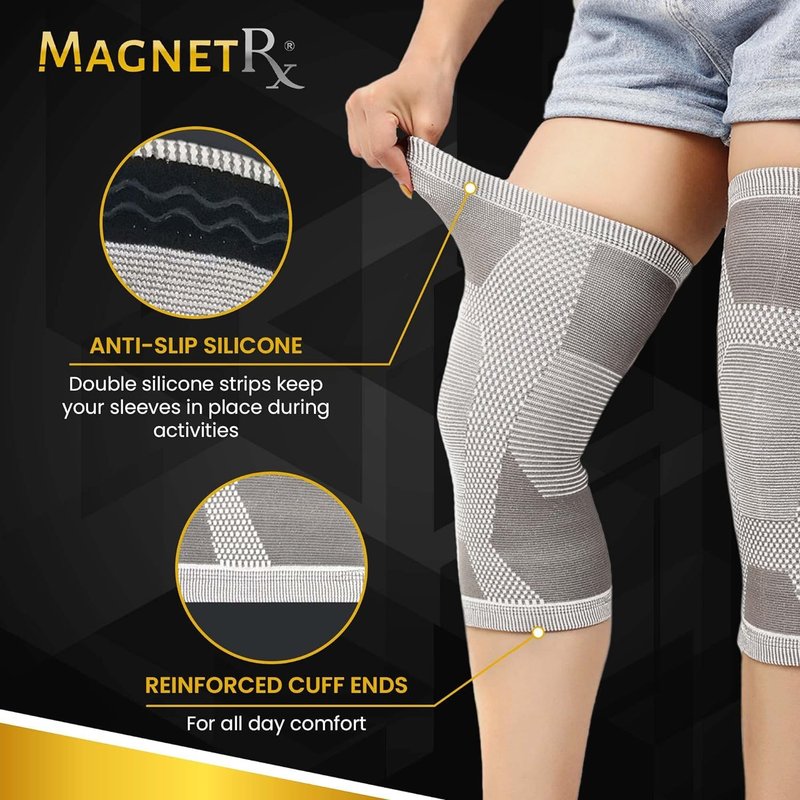 MagnetRX® Magnetic Knee Sleeve – (2-Pack) Effective Compression Knee Brace with Magnets for Knee Comfort & Recovery – Magnetic Knee Brace Support (Large)