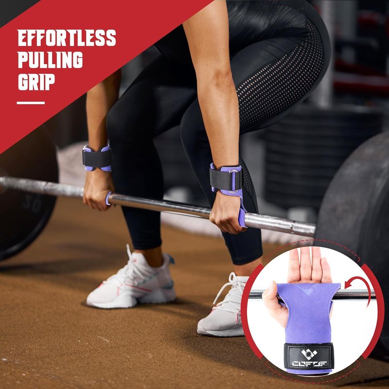 Weight Lifting Wrist Straps - Double Layer Leather for Deadlifts & Powerlifting | Adjustable Neoprene Padded Hooks (Pair)
