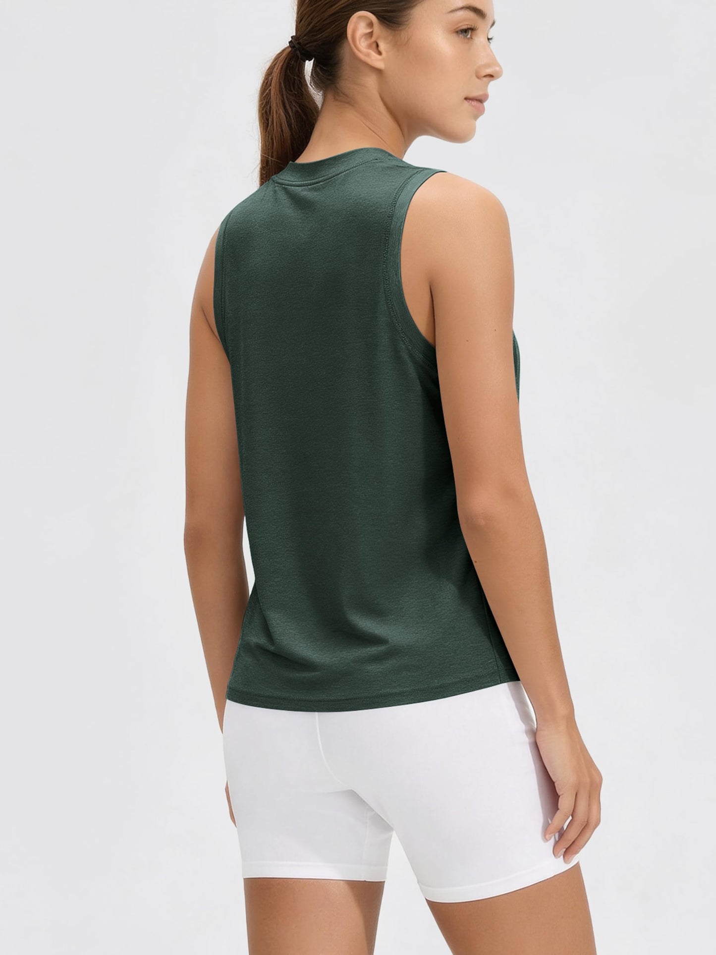 ODODOS Women's Performance Tank Ultra Soft odSTRATUM Tech Sleeveless Tee Shirts High Crew Neck Pullover Top, Aspen Heather, X-Large