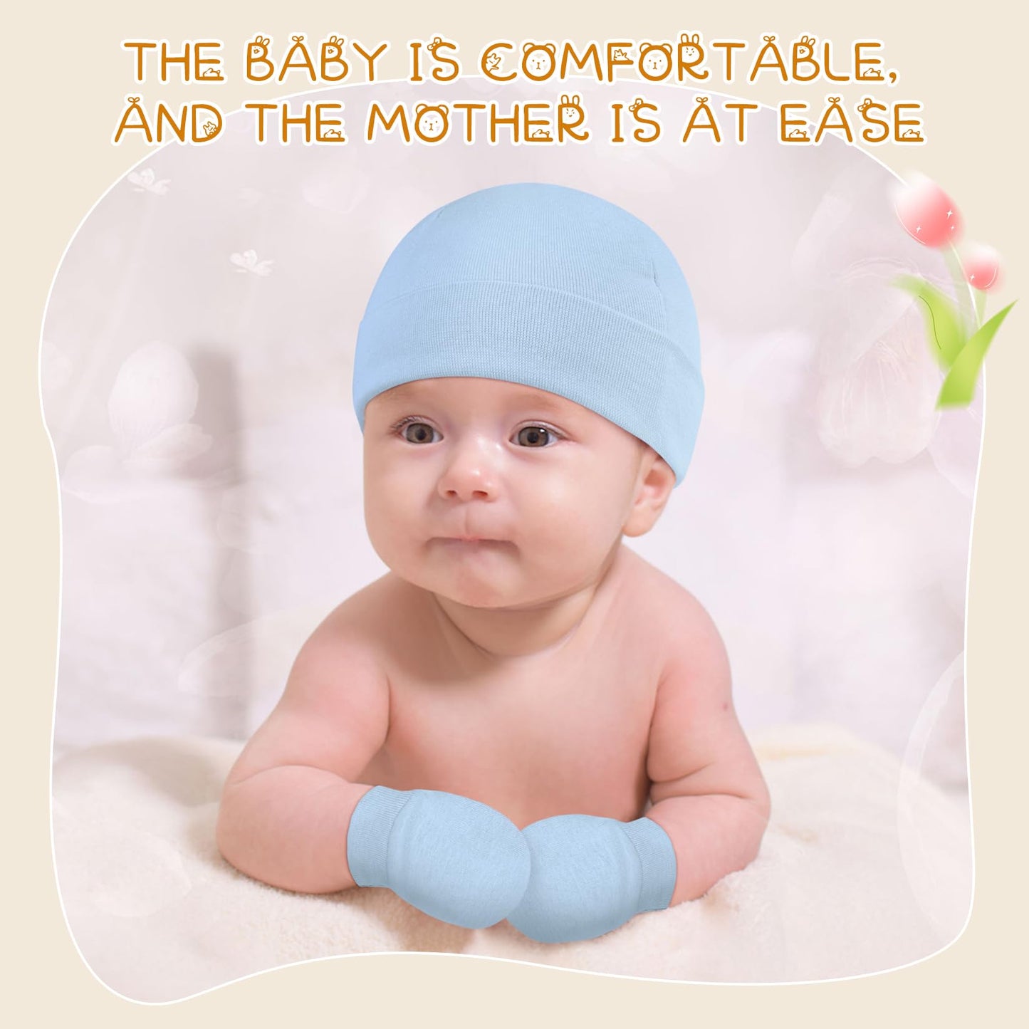 Century Star Cotton Newborn Baby Beanie Hats and Mittens Set Infant Hats for Baby Boy Girl Hats 0-6 Months for Halloween 1Pc White 0-6 Months