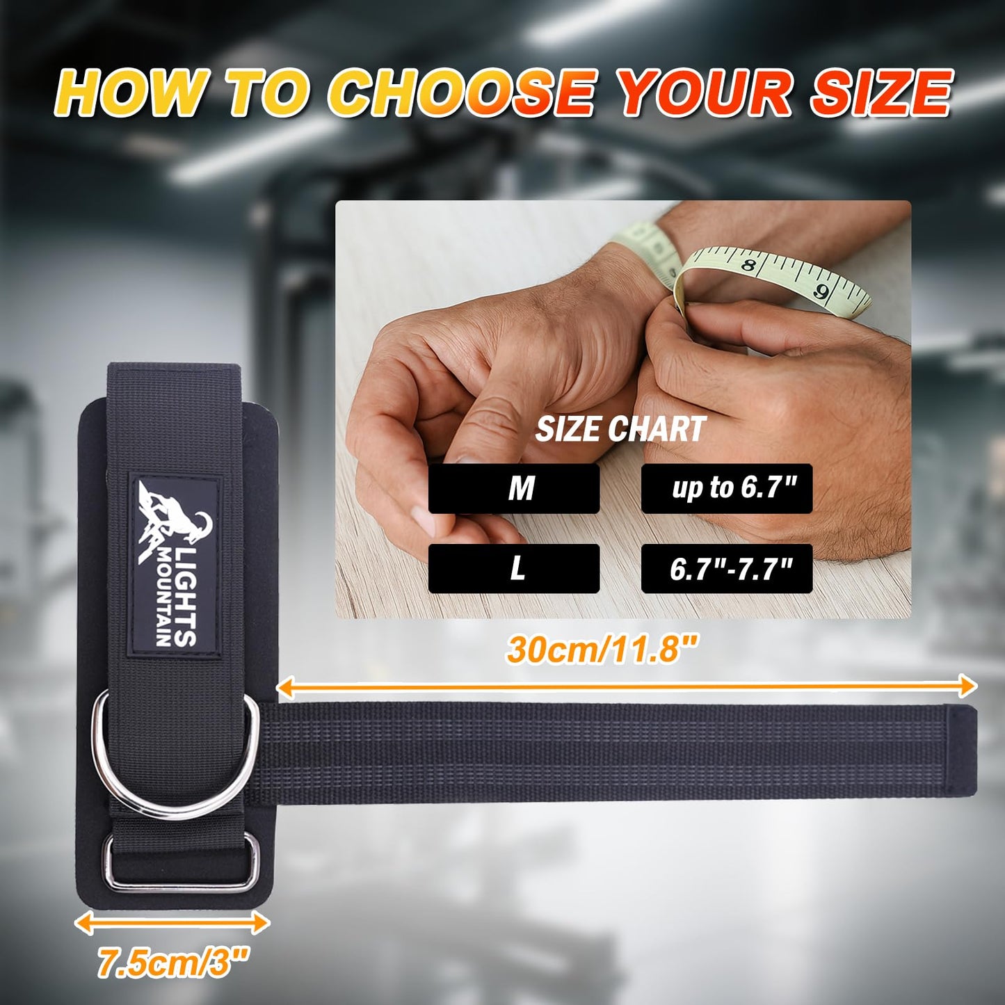 Lights Mountain Adjustable Wrist Cuffs Weight Lifting Straps with Sliding D-Ring – Heavy Duty Gym Attachments for Cable Machines, Pull Downs, Triceps & Biceps Training