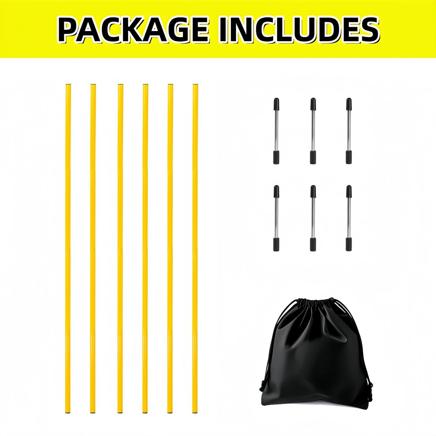 6 Pcs Soccer Agility Poles for Training, 5 FT Adjustable Speed and Agility Training Equipment for Football/Basketball/Horse/Dog Practice, Soccer Sticks with Steel Ground Nails Outdoors (Yellow)