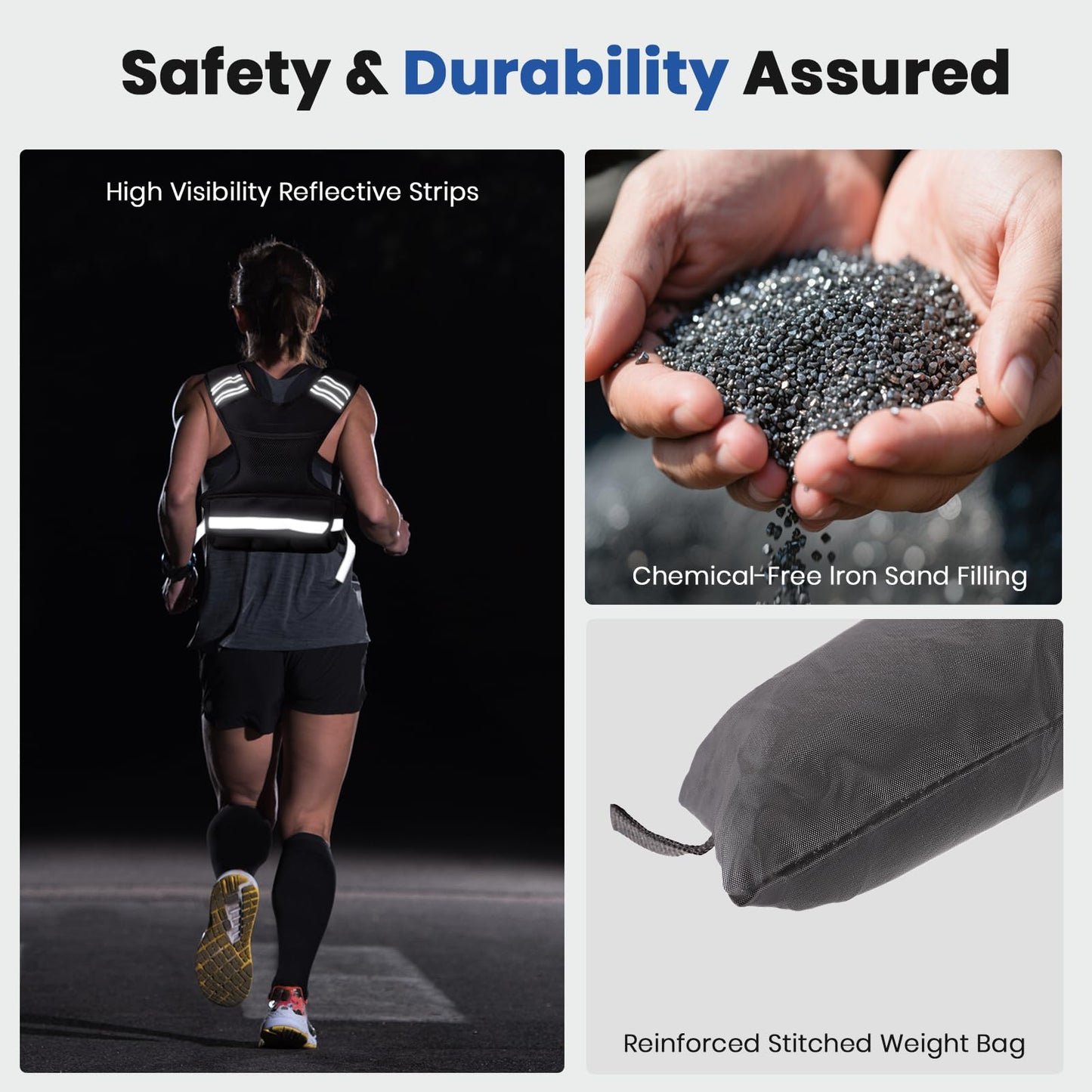 LIONSCOOL Weighted Vest for Men and Women, 4-10LB/11-20LB/20-32LB Adjustable Body Weight Vest with 6 Ironsand Weights & Reflective Stripes for Weight loss, Walking, Running, Cardio and Strength Training