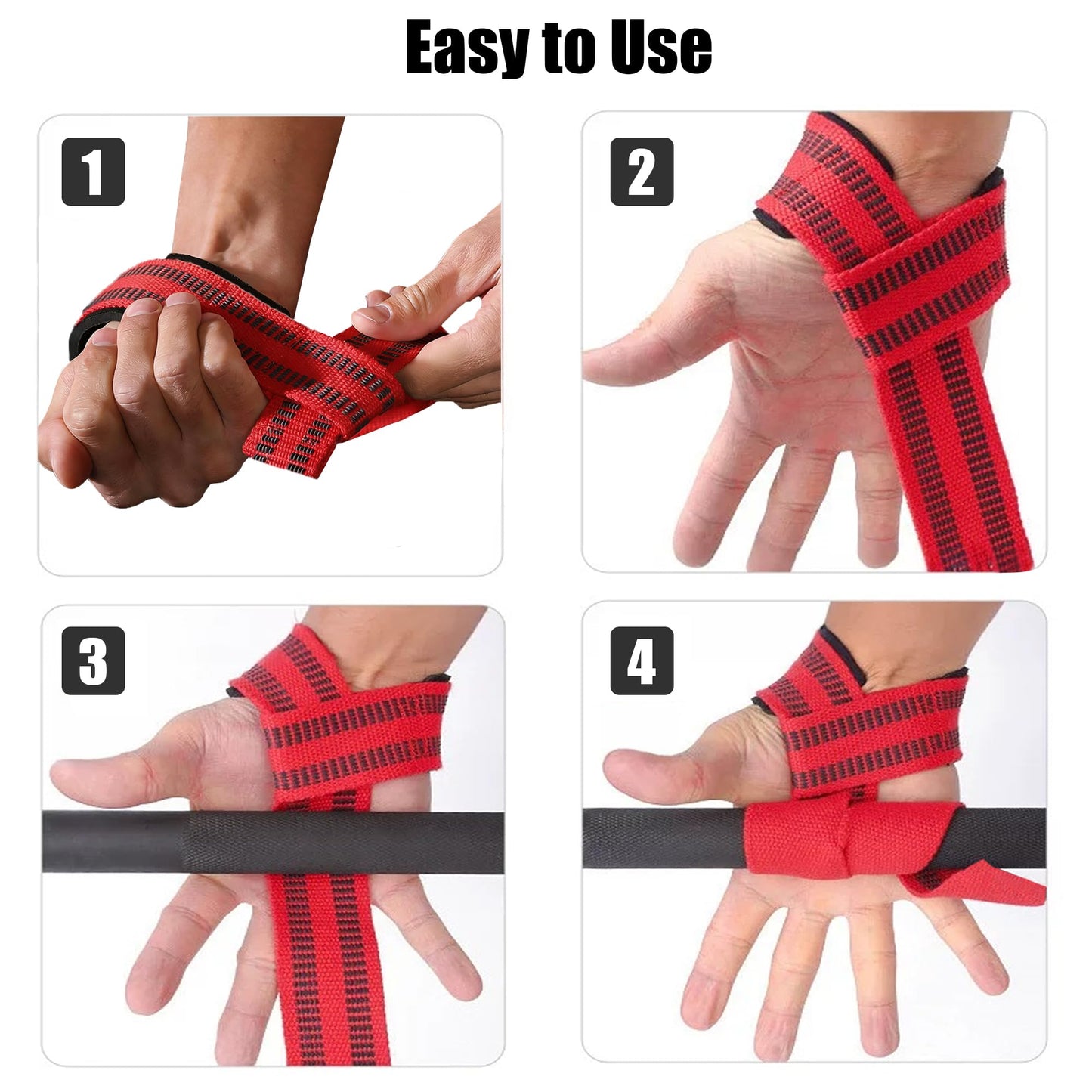 4 Pack Lifting Wrist Straps for Weightlifting, Lifting Straps for Gym Strength Training,Deadlifts,Workout, Men & Women Neoprene-padded Wrist Cushion Cotton Lift Straps with Anti-Skid Silicone -Red