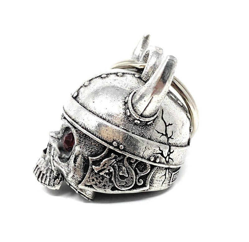 Bravo Bells Viking Helmet Skull Diamond Bell – Pewter Motorcycle Bell with Split Ring, Gift Pouch & Legend Card – Ride Protection Token