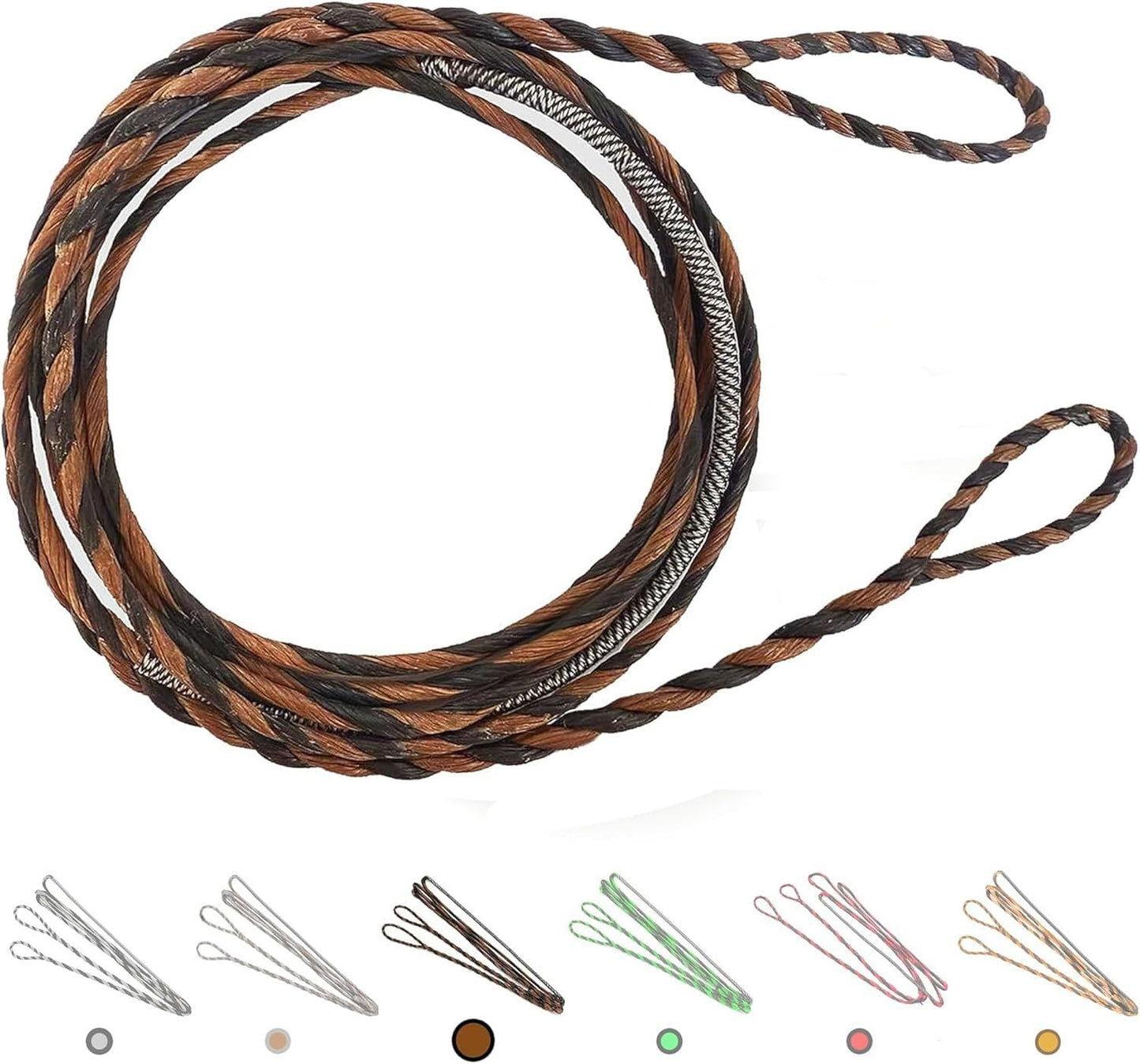Deerseeker Flemish D97 Bow String Handmade Twist Bowstring 16 Strands 54-70in Fast Flight for Traditional Longbow Recurve Bow Replacement Archery Accessories (Brown+Black, AMO 66"(Actual Length 62"))