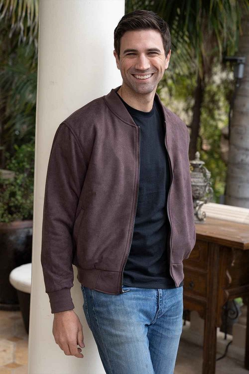 Gioberti Men's Faux Suede Bomber Jacket with Warm Light Inner Padding, Charcoal, M