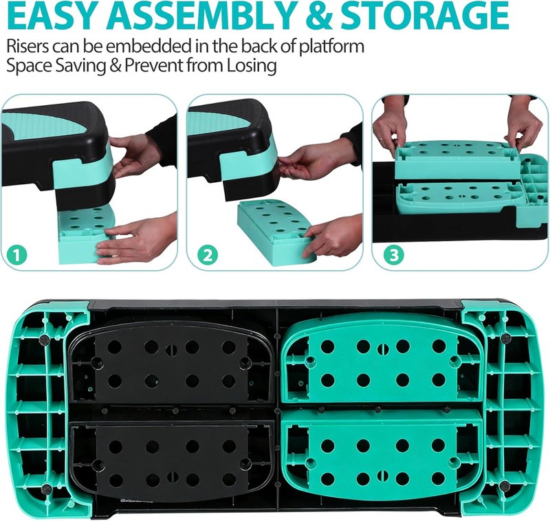 31" Adjustable Aerobic Step Platform - Non-Slip Fitness Stepper for Home Gym | 3 Levels with 4 Stackable Risers