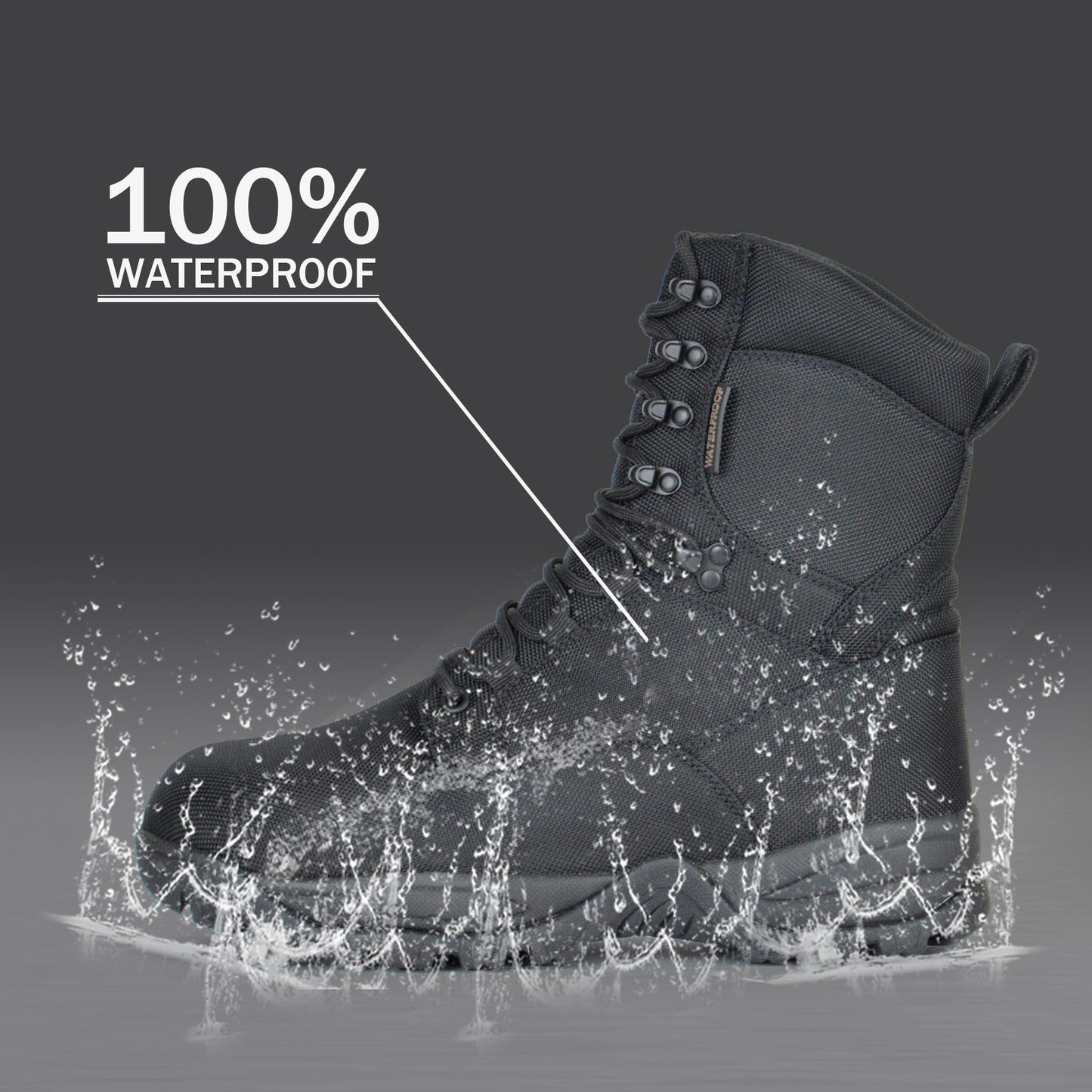 R RUNFUN Men's Waterproof Military Tactical Boots Lightweight Work Boot Insulated Hunting Boots, 8 Inches Lace-up Outdoor Boots, 400g Thinsulate(RF2301Black,Size12)