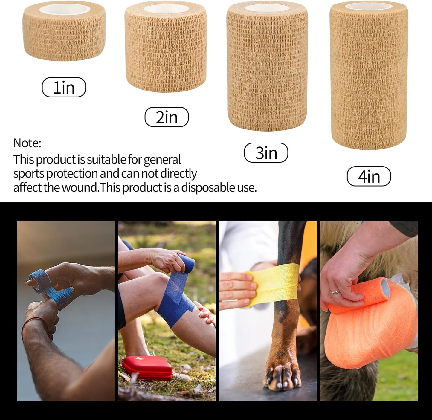 Self-Adhesive Bandage Wraps - 6pcs 2in Vet Wraps for Sports Injuries | 12 Color Options, 5 Yards Each