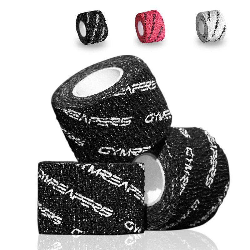 Gymreapers Weightlifting Adhesive Thumb Tape, Stretchy Athletic Tape Grip & Protection for Olympic Lifting, Cross Training, Powerlifting, Hookgrip (Black, 3 Rolls)