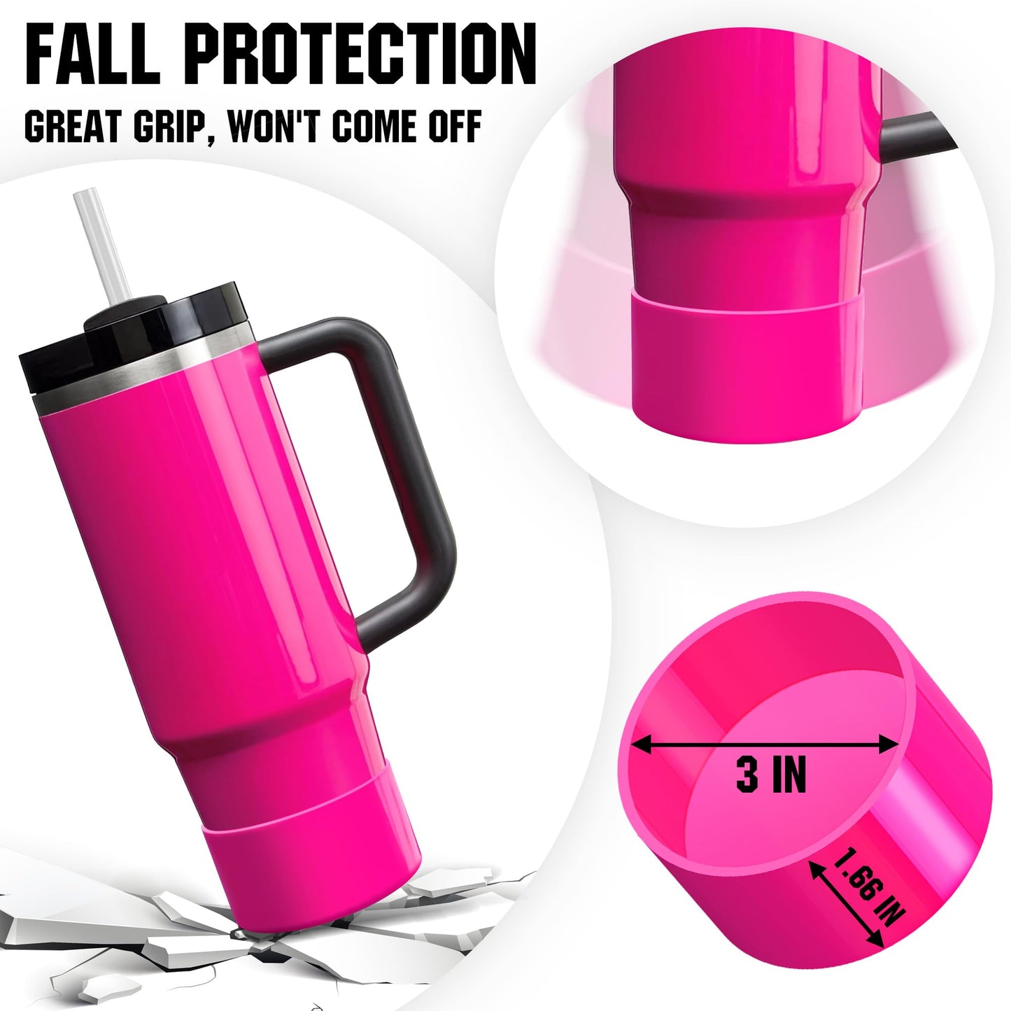 Neon Protective Silicone Boot for Stanley Cup 20-40oz, Hydro Flask 12-24oz & Simple Modern 20-40oz, Antislip Sleeve Cover Neon for More Tumblers & Water Bottles with 2.8-2.95" Base, Electric Pink