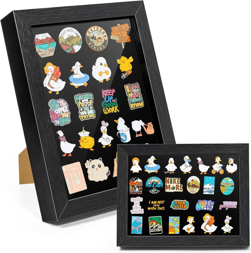 Enamel Pin Display Frame - 7x9 Shadow Box for Wall & Tabletop | Brooch Holder in Black