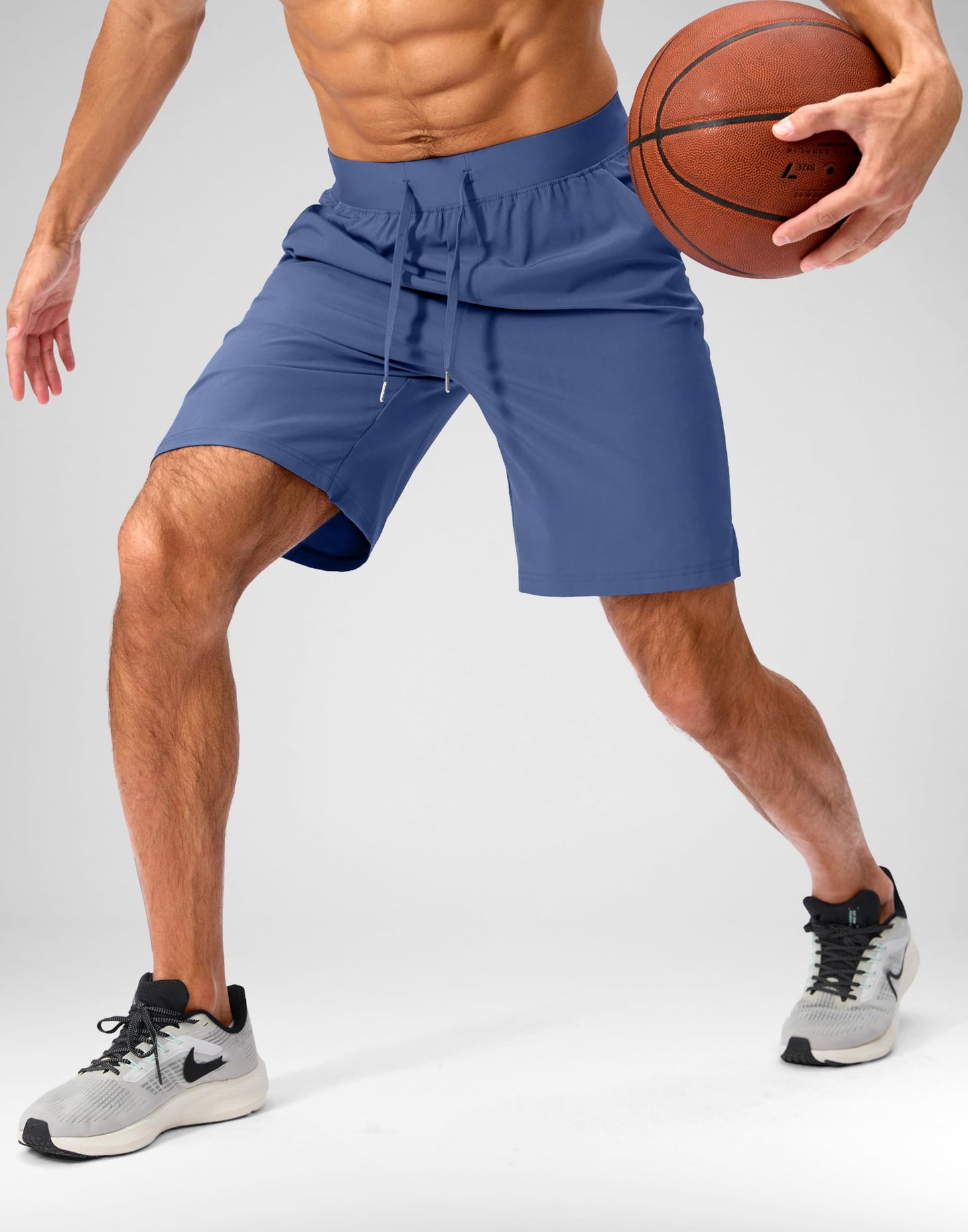 Soothfeel Men's Running Shorts with Zipper Pockets 9 Inch Lightweight Quick Dry Gym Sports Athletic Workout Basketball Shorts for Men (Blue, L)