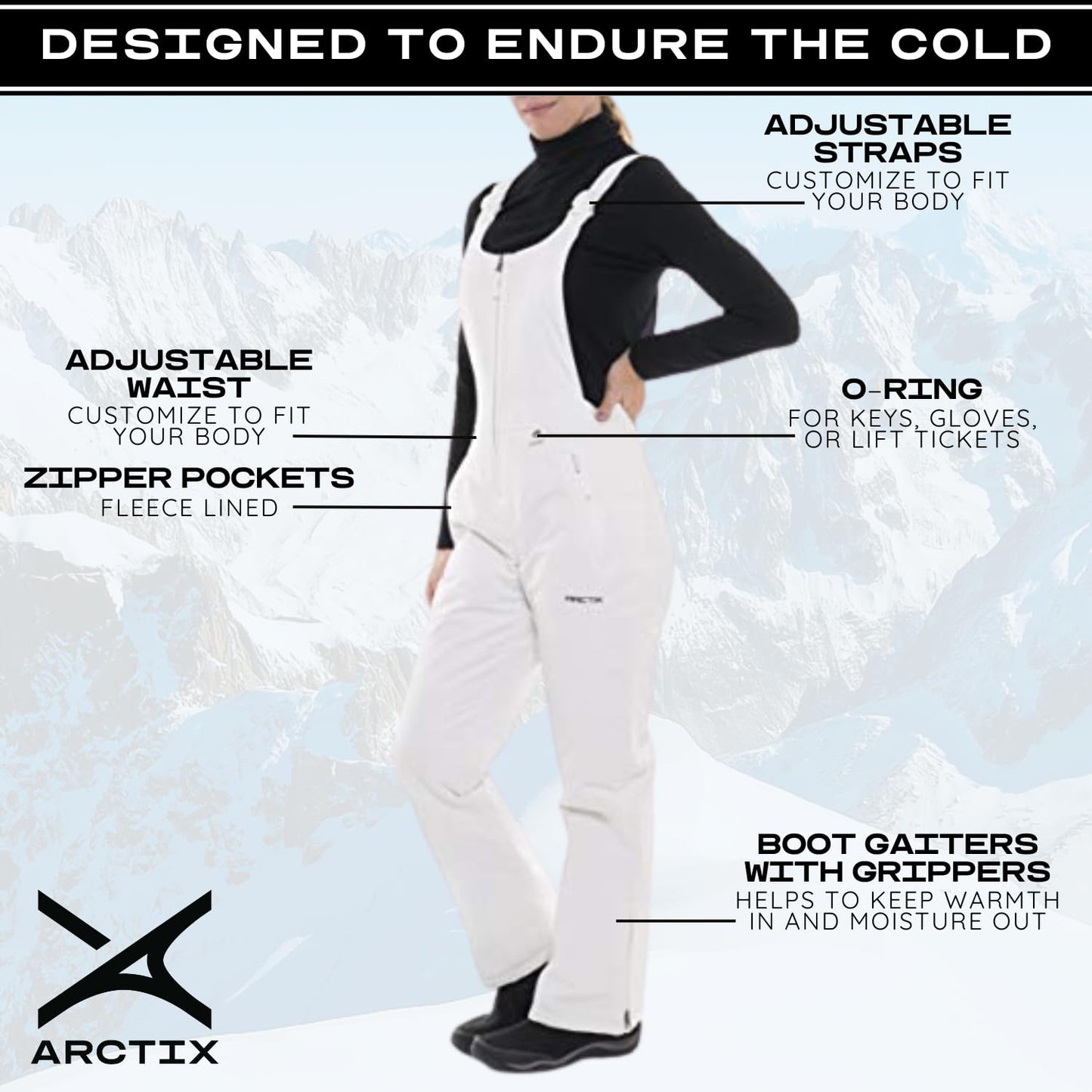 Arctix Women's Essential Insulated Bib Overalls, White, Medium Tall