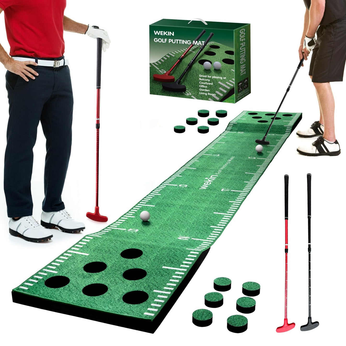 Wekin Indoor Putting Green Mat with 2 Putters, 2 Balls,12 Hole Covers, Golf Training Mat for Party Game, Great Gifts for Men