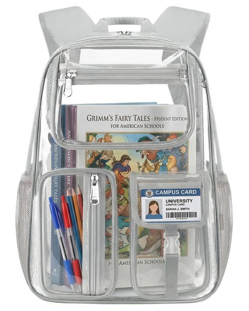 Cusangel Heavy Duty Clear Backpack for School,TPU Large 16X11X5 in Kids bookbag See Through Transparent Bookbag for Sport Event,Stadium Events&Work Backpacks(Grey-16in)