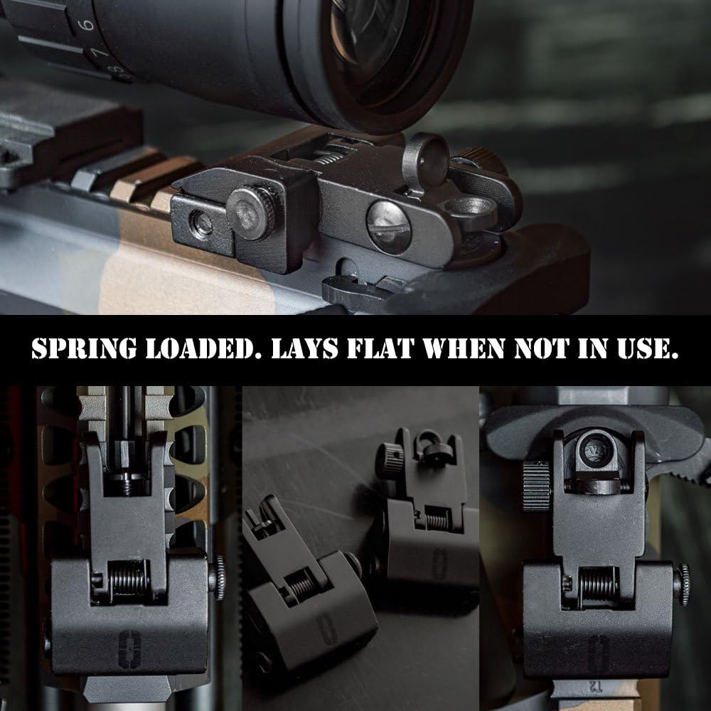 Chaos Ready Flip-Up Iron Sights - Spring Loaded Low Profile Backup Sights for Picatinny Rails | Co-Witness Front & Rear Set