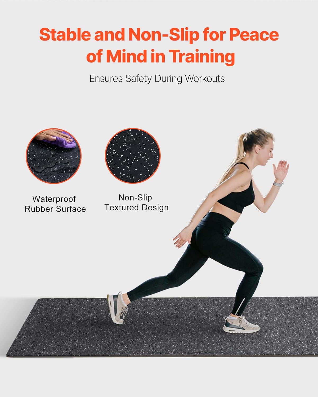 VEVOR Gym Flooring - 24 Sq. Ft. Interlocking Rubber Tiles | High-Density EVA Foam, Black & White, 25 x 25 In.
