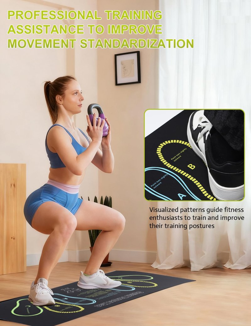 Squat Mat with Foot Position,Large Squat Target Pad 30'' X 13.8'',4mm Thickness Squat Mat Foot Positioning, Exercise Mat for Squats, Leg and Abdominal Workouts (Black)