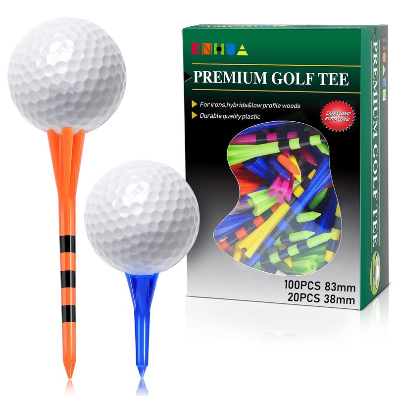 HUAEN Plastic Tees 120 Pack,3-1/4 INCH Unbreakable Long Blue Tees with 20 Short Golf Tee Bulk,Low Friction and Resistance