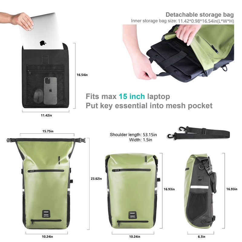 Kinpit Bike Pannier Bag Multifunctional Bicycle Bag Cycling Bicycle Rear Seat Bag Backpack Bike Trunk Bag Saddle Bag Backseat Pack Bag with Helmet Cover (Dark Green)