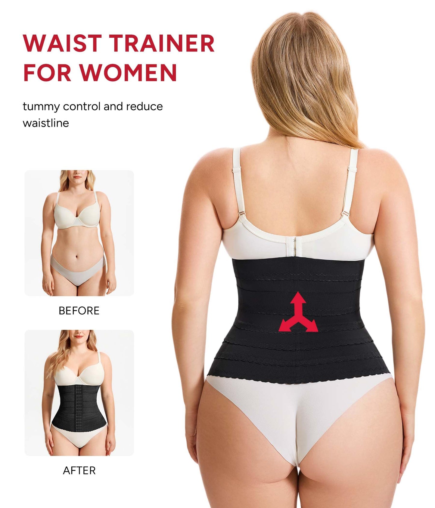 Nebility Waist Trainer for Women Corset Shapewear Tummy Control Segmented Waist Cincher Workout Girdle(Black, XXXL)