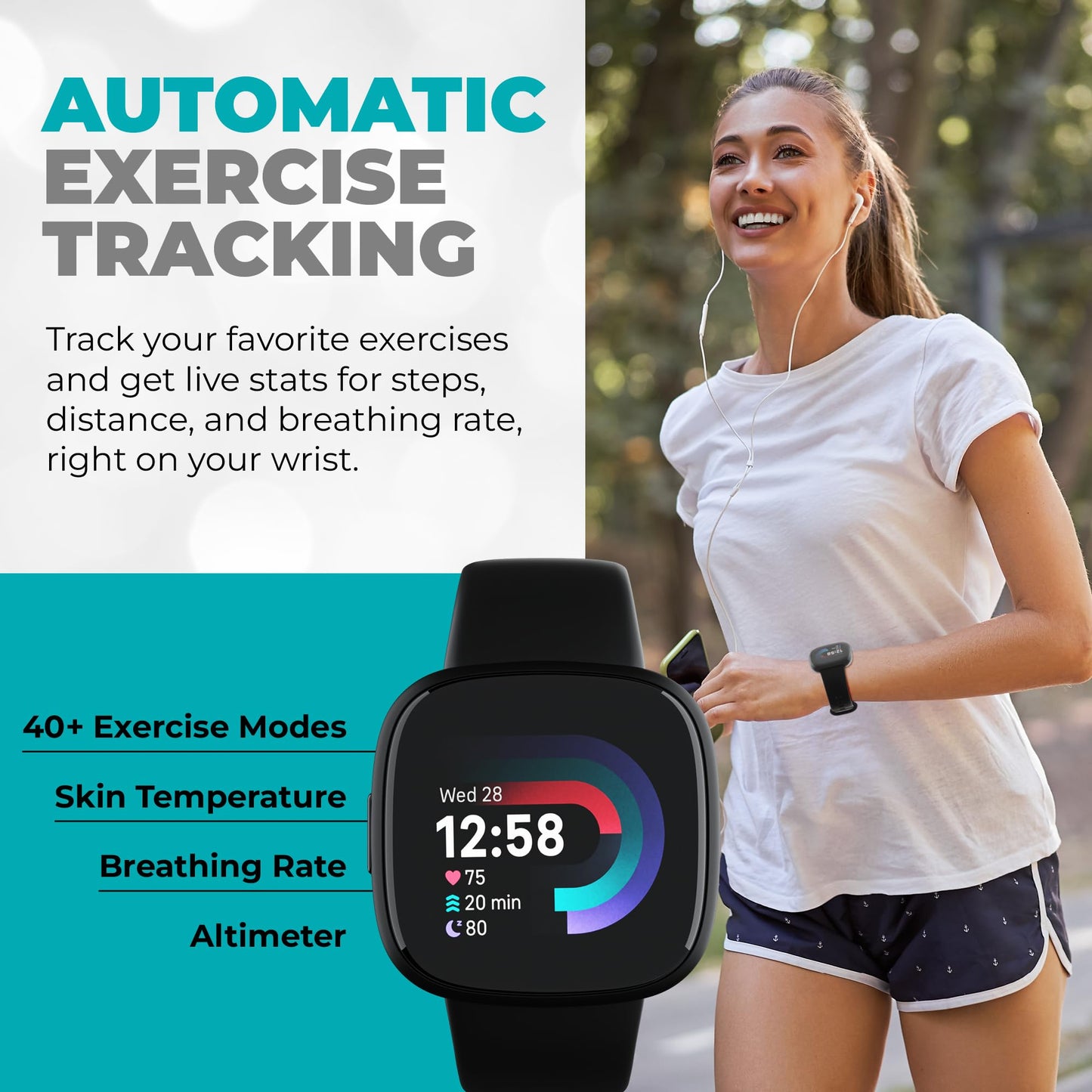 Fitbit Versa 4 Smartwatch (Bundle) – GPS Fitness Tracker, 40+ Exercise Modes, Heart Rate, Sleep, Workout for Android & iPhone + Fast Charger, 2 Silicone Bands, Protection Shields, Cleaning Cloth