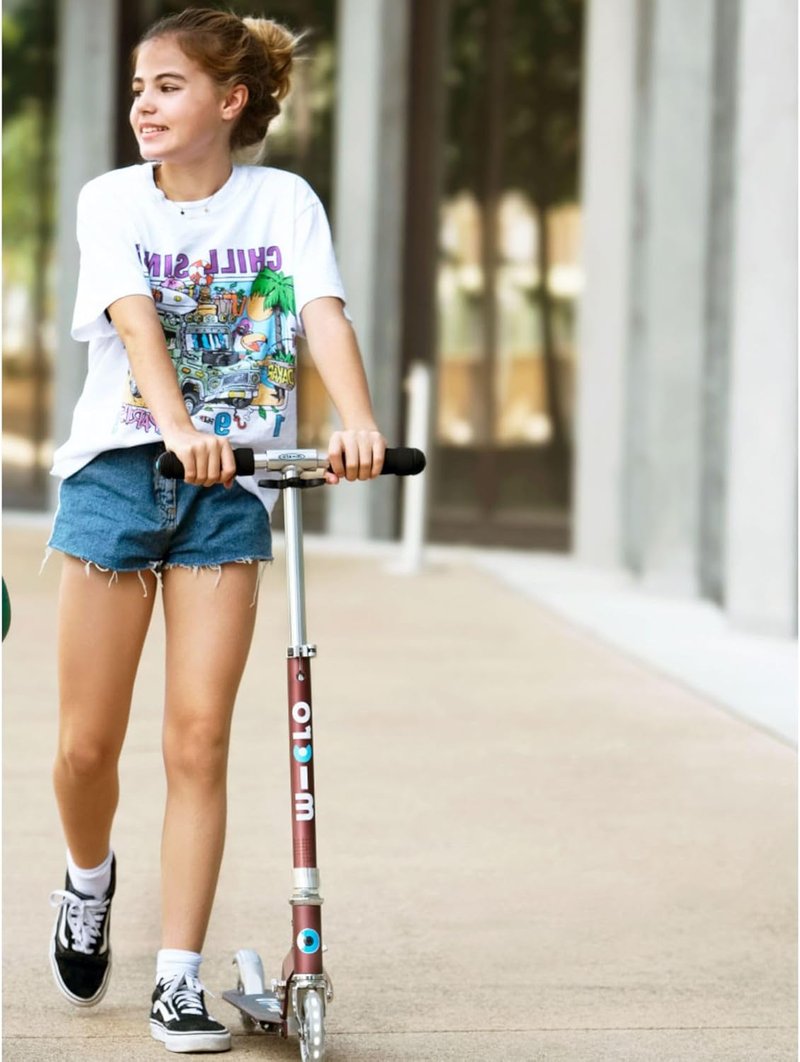 Micro Kickboard Sprite LED Scooter - Lightweight 2-Wheeled Design | Foldable, Light-Up Wheels for Kids & Teens, Autumn Red