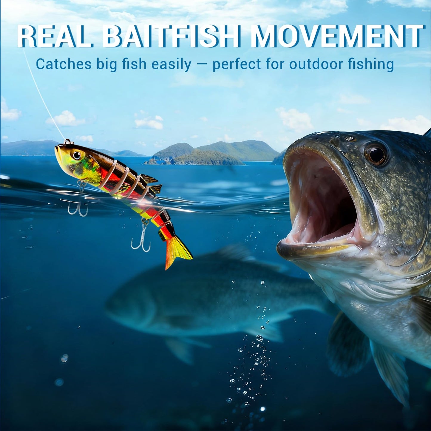 Keenjorika 3Pcs 8 Segment Swimbait Fishing Lure, Realistic Hard Bait with 3D Eyes & Natural Swimming Action, Slow Sinking Artificial Lure for Bass, Pike, Walleye, Trout, Freshwater Saltwater Fishing