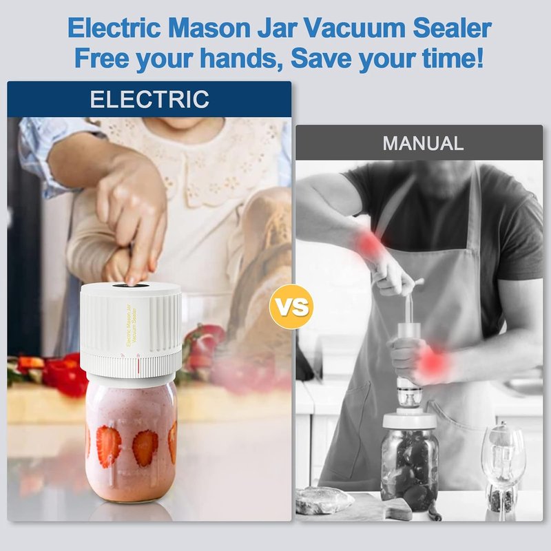Electric Mason Jar Vacuum Sealer Kit - Fits Wide & Regular Mouth Jars | White