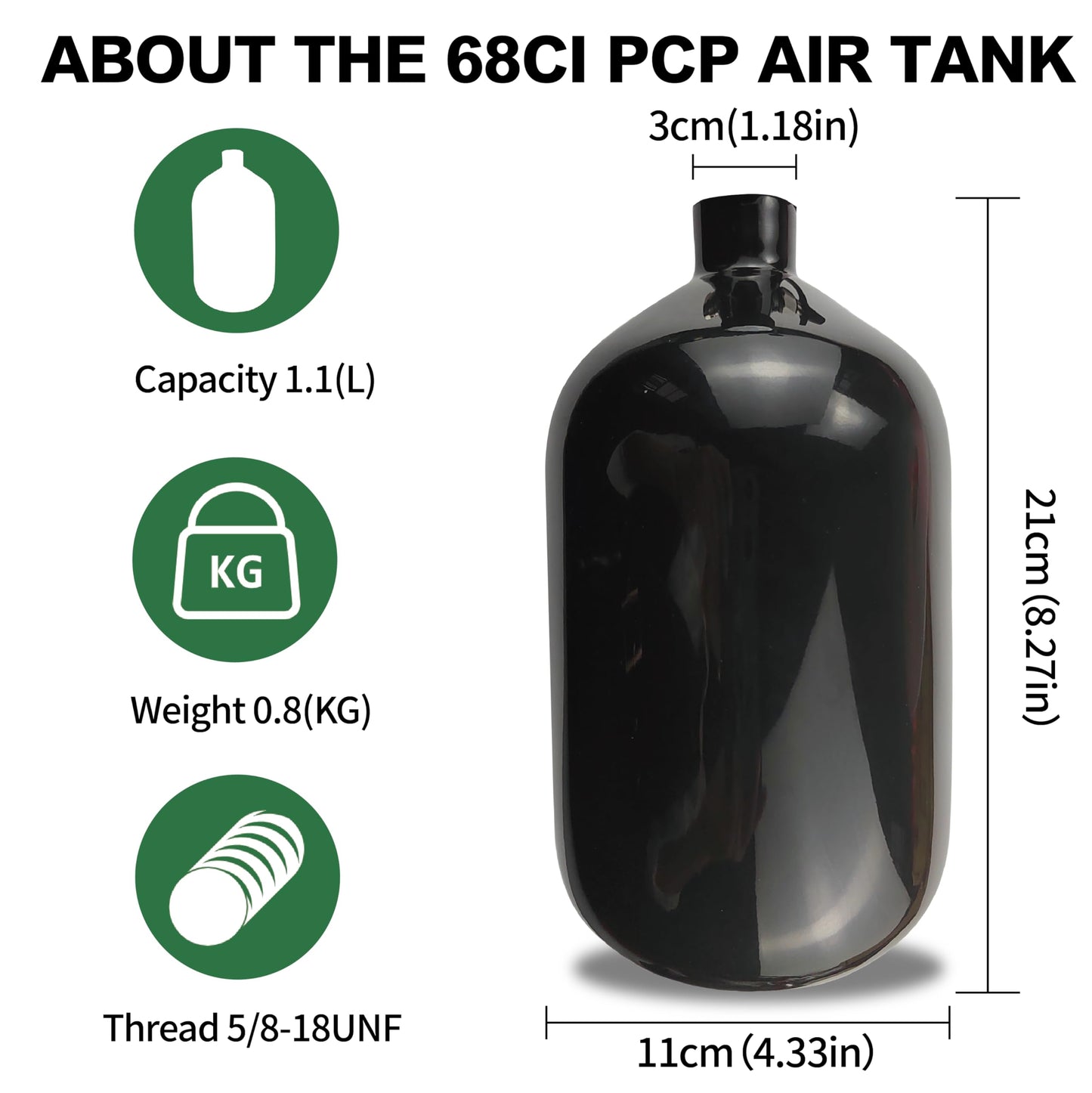 Orctac DOT 68ci PCP air Tank System,4500psi Black Carbon Fiber Paintball Tank,HPA Tank Paintball air Tank pcp Tank with 5/8-18UNF Thread Dual Gauge Valve and Tank Handbag