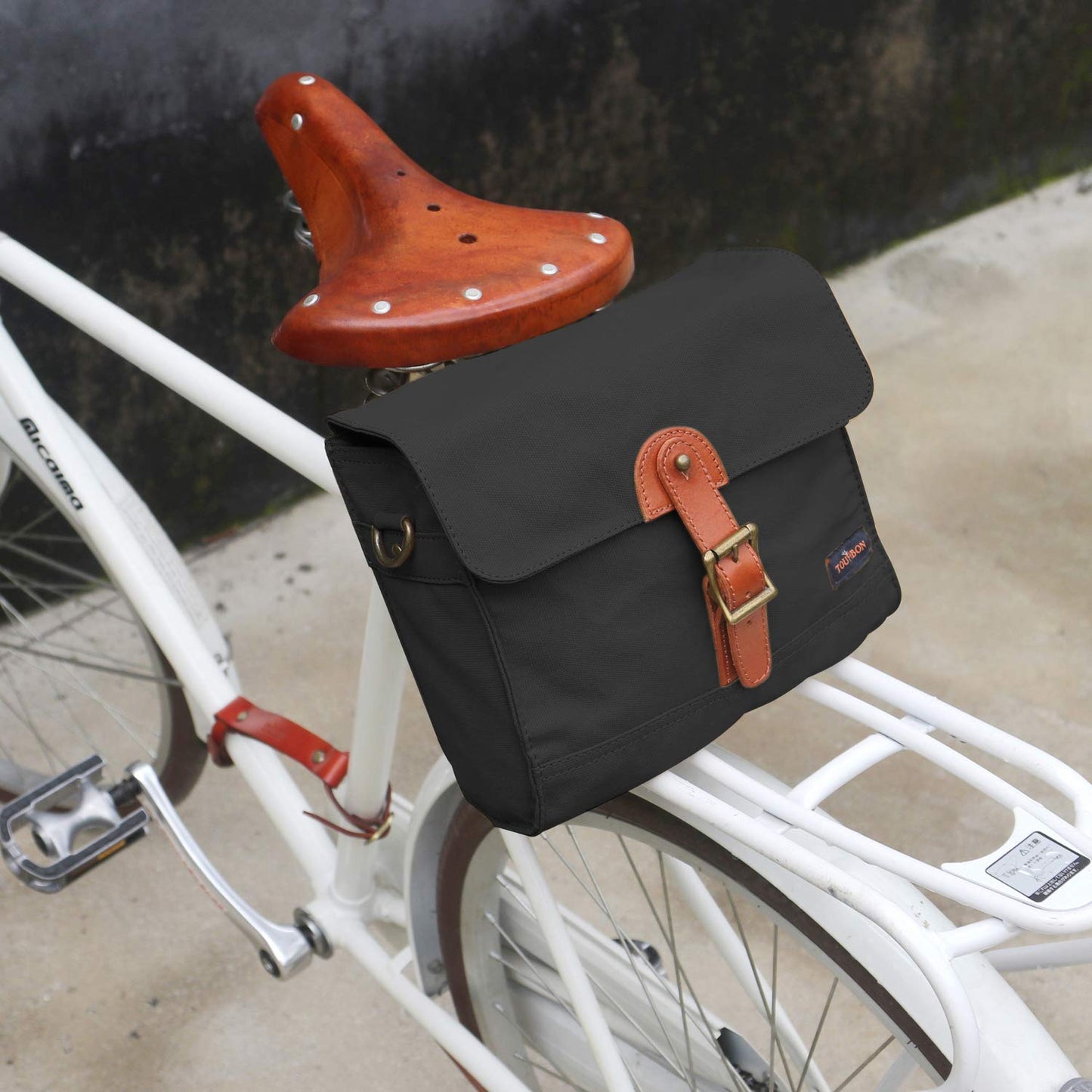 TOURBON Canvas Cycling Bike Handlebar Bag Bicycle Saddlebags Shoulder Messenger Storage (Black)