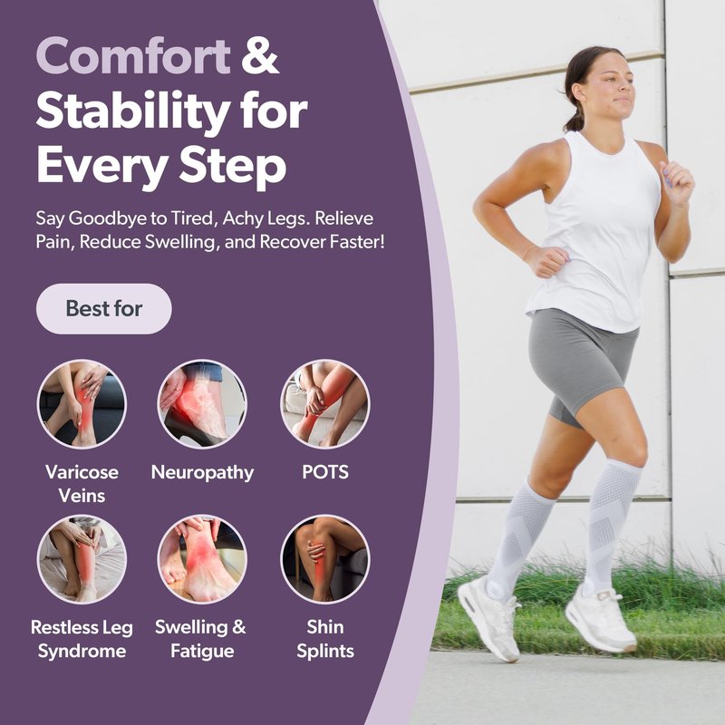 BraceAbility Compression Socks for Circulation - (2 Pairs) 20-30 mmHg Knee High Neuropathy Open Toe Stockings Best for Varicose Veins, POTS, Restless Leg, Toeless Support for Men or Women (L - Black)