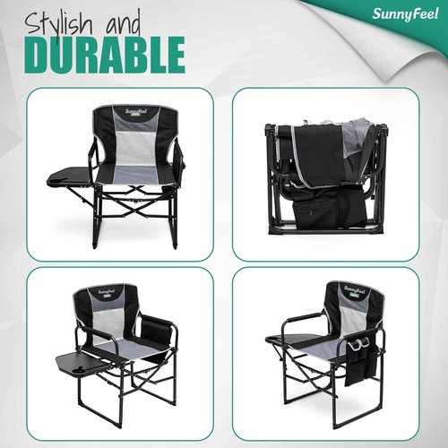 SUNNYFEEL Oversized Camping Directors Chair, Portable Folding Lawn Chairs for Adults Heavy Duty with Side Table,Pocket for Beach, Fishing,Picnic,Concert,Tailgating，Outdoor Foldable Camp Chair