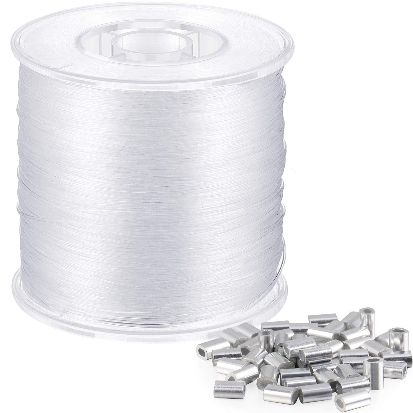 Strong Clear Nylon Fish Wire for Hanging Christmas Decor and 50 Loop Sleeve (218 Yd.)