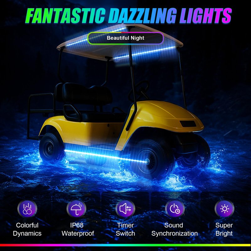 EXOEMTS Golf Cart Underglow Light Strip Kit, 9-16V Input Underbody Light Kit for EZGO Club Car Yamaha (4PCS-Golf Cart Underglow Light Strip Kit)