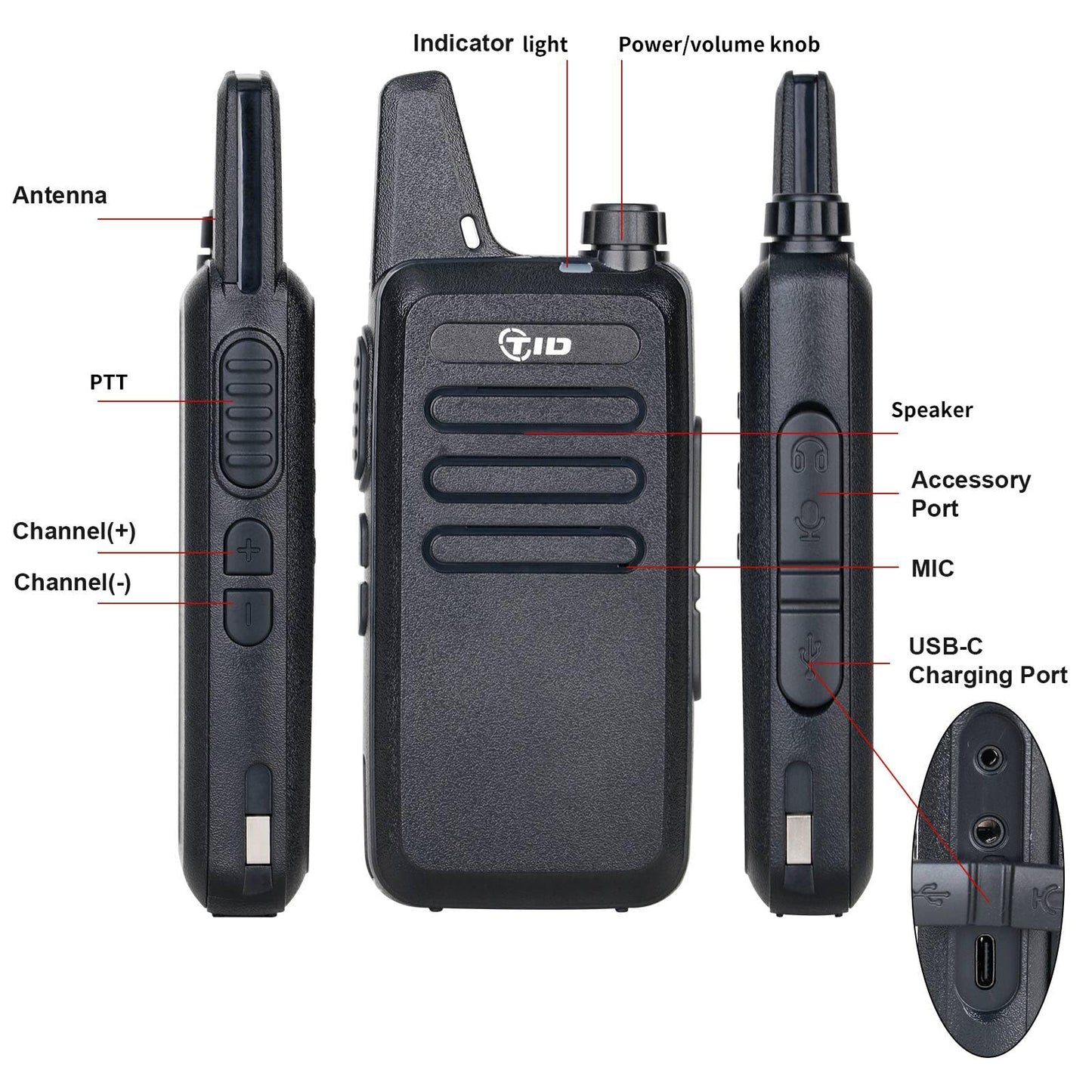 TIDRADIO TD-M8s Walkie Talkies for Adults with Earpiece (8 Pack) Long Range Two Way Radio with 6 Way Multi Gang Charger and USB Charger for Warehouse Business Church and Retail