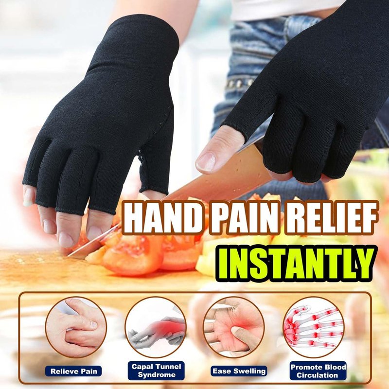 2 Pairs Arthritis Gloves, Compression Gloves for Women Men, Relieve Arthritis, Rheumatoid, Osteoarthritis, Carpal Tunnel Pain, Anti-Slip Fingerless Gloves for Hand Support (Pink+Pure Black,S)