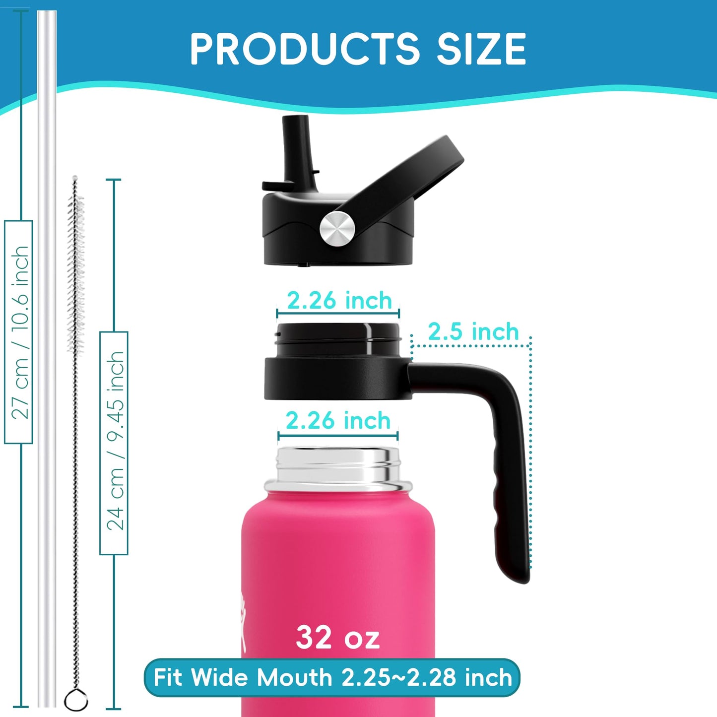 Replacement Lid for Hydroflask Wide Mouth Water Bottle, Top Lids with Straw for Hydro Flask Accessories, Top Sport Bottle Handle Cap for Hydroflask 12 16 20 32 40 64 128 oz Wide Mouth