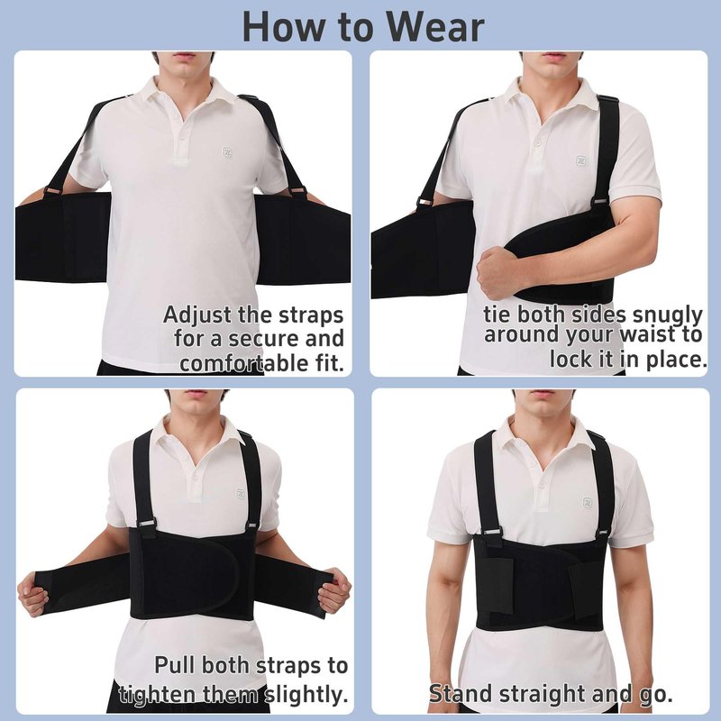 Ycctvar Work Back Brace for Men and Women Shoulder Straps Pain Relief Lower Support Belt With Suspenders Adjustable Workout Warehouse Heavy Lifting Safety Protection Construction Moving Black Large