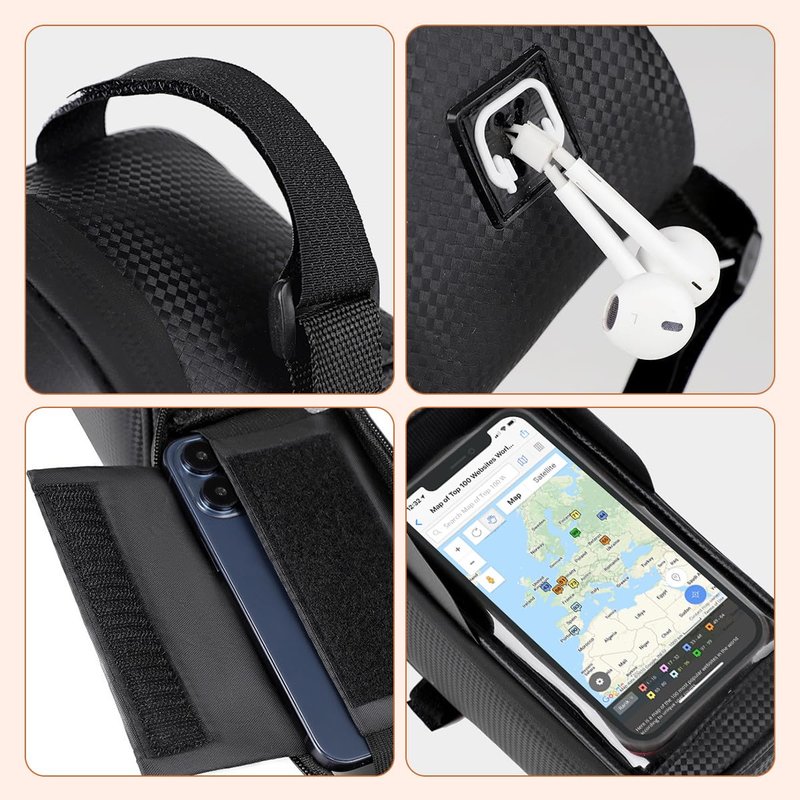 Qisan 1.7 L Capacity Leather Front Bike Bag Frame Motorcycle Accessories for Riding | 6.5" Motorcycle Phone Mount E-Bike Accessories for Men | Bicycle Top Tube Bag Cycling Pouch with Rain Cover