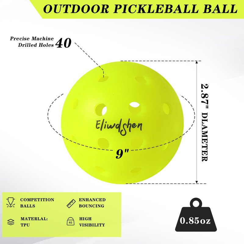 Eliwdshen Outdoor Pickleballs TPU Enhanced Crack Resistance 40 Holes 6 Packs Pickleballs USAPA Competition Balls High Bounce Durable Beginner Intermediate Advanced Practice